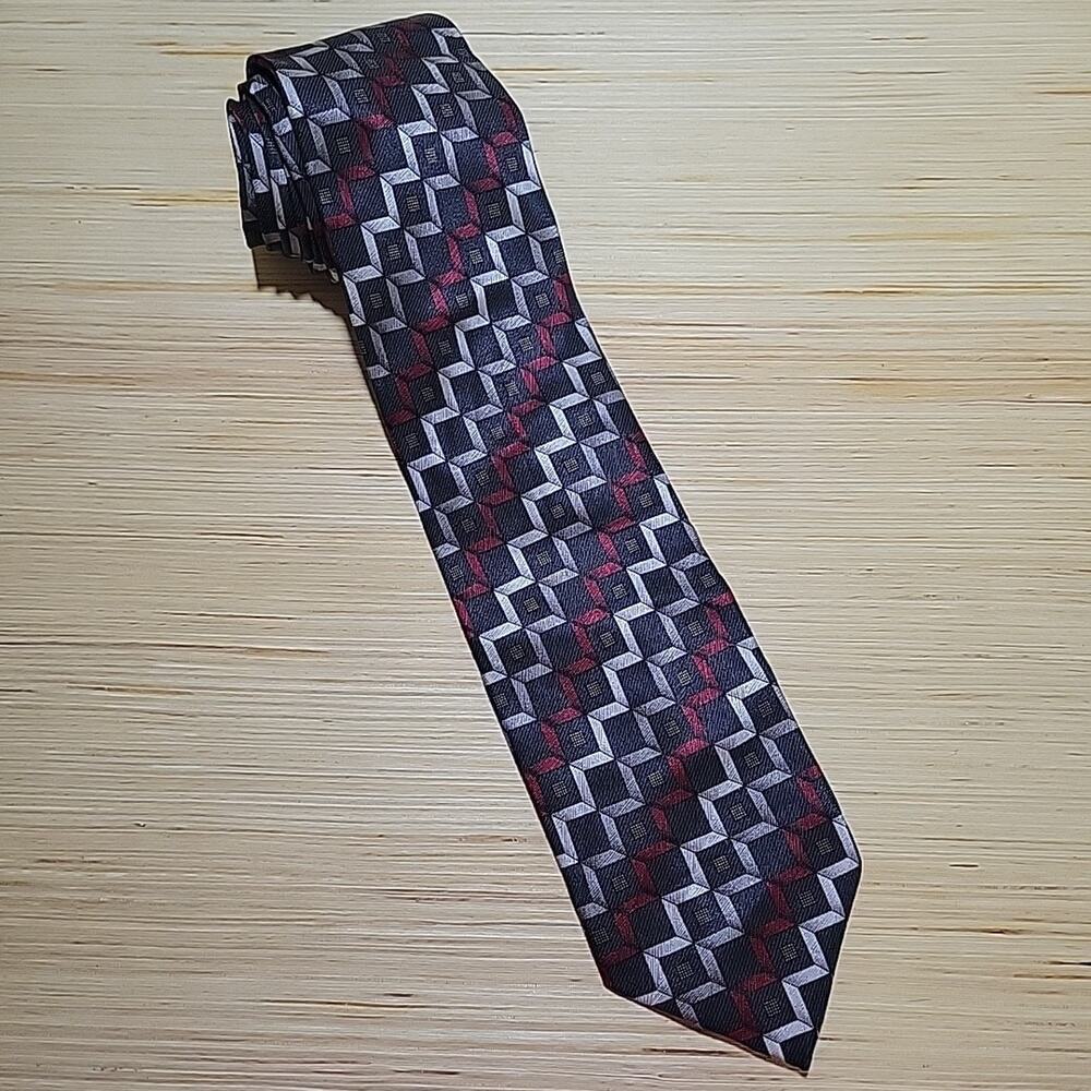 Valerio Garati Handmade Pure Silk Tie Red/Grey/Black Geometric Black-Tie Preppy